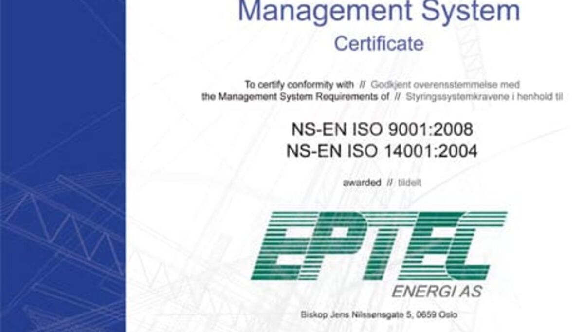 EPTEC Energi AS Er ISO - Og PED Sertifisert - VVSforum