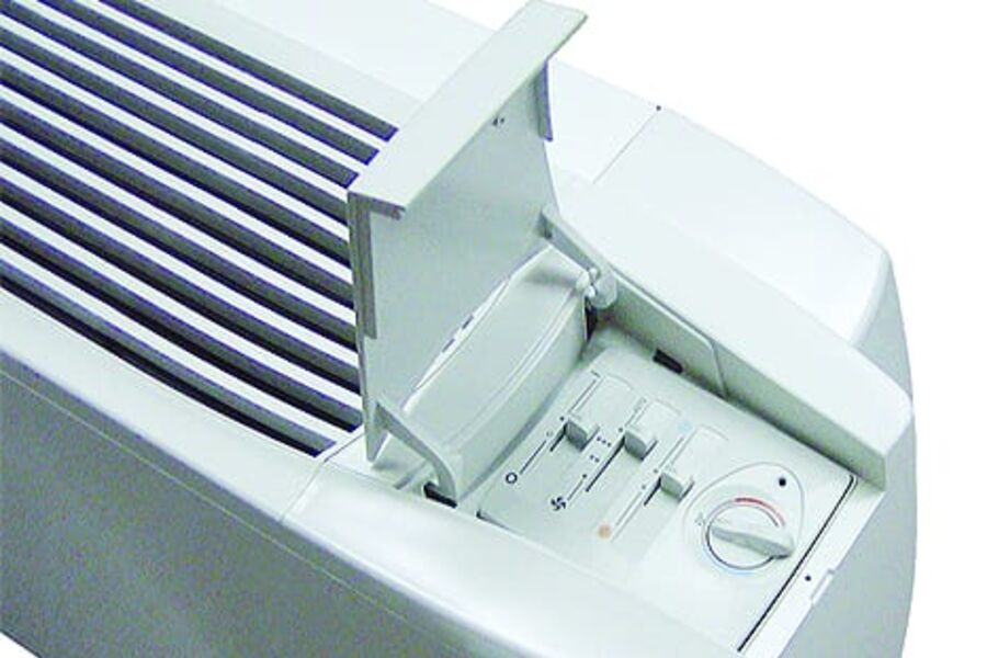 En viftekonvektor skal gi tilnærmet jevn temperatur i hele rommet. Bildet viser reguleringen på en Carisma.