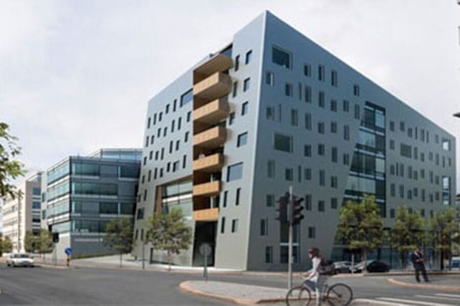 Skisse av det første bygget i byggetrinn 2 på Papirbredden utarbeidet av LPO arkitekter.