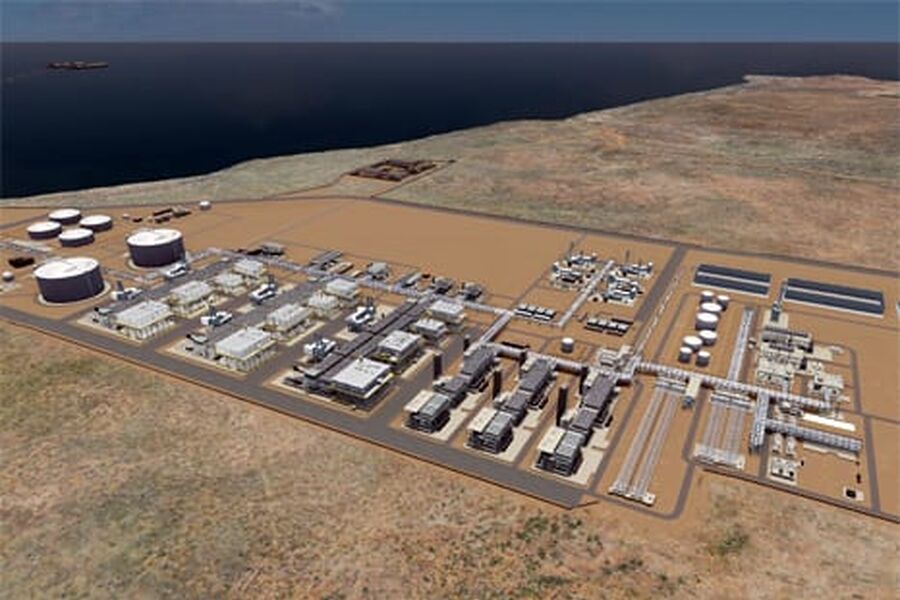 Verdens største LNG-anlegg ved Barrow Island på vestkysten utenfor av Australia.