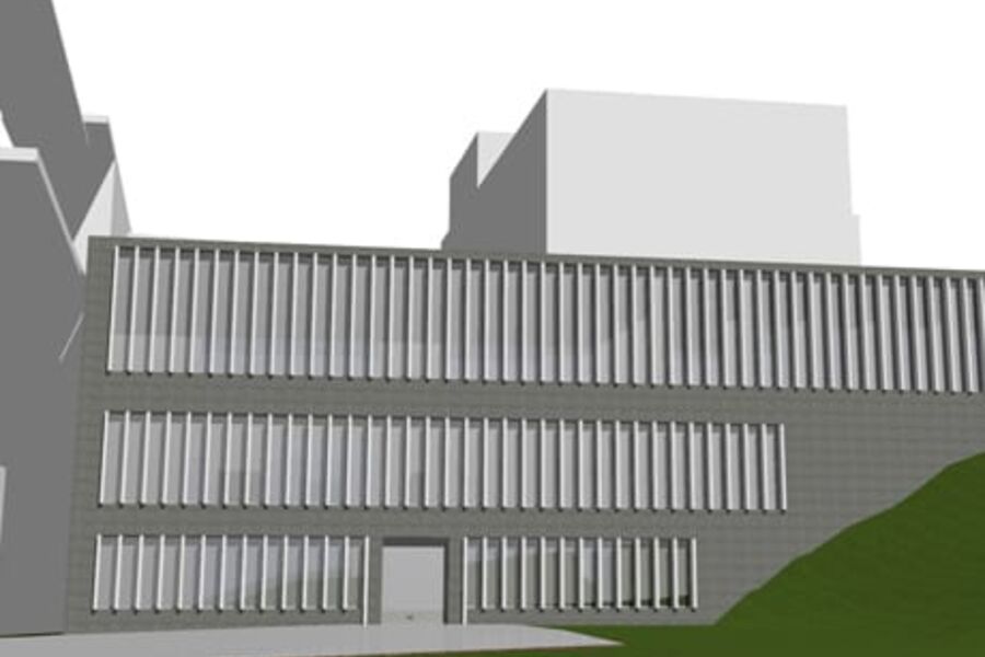 Skisse av det nye undervisningsbygget NCC skal bygge i Fredrikstad. (Illustrasjon: Griff Arkitektur