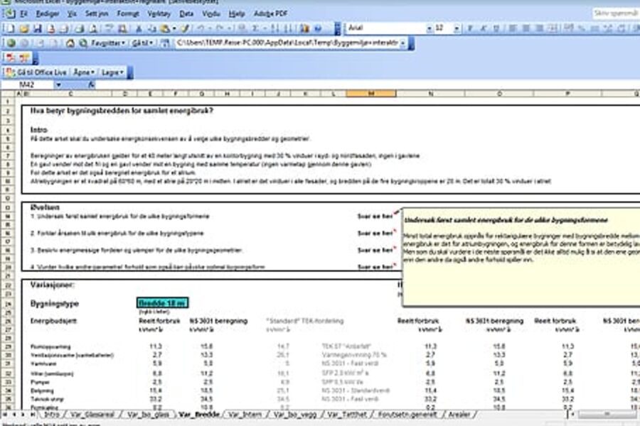 Beregningsverktøy i Exel.