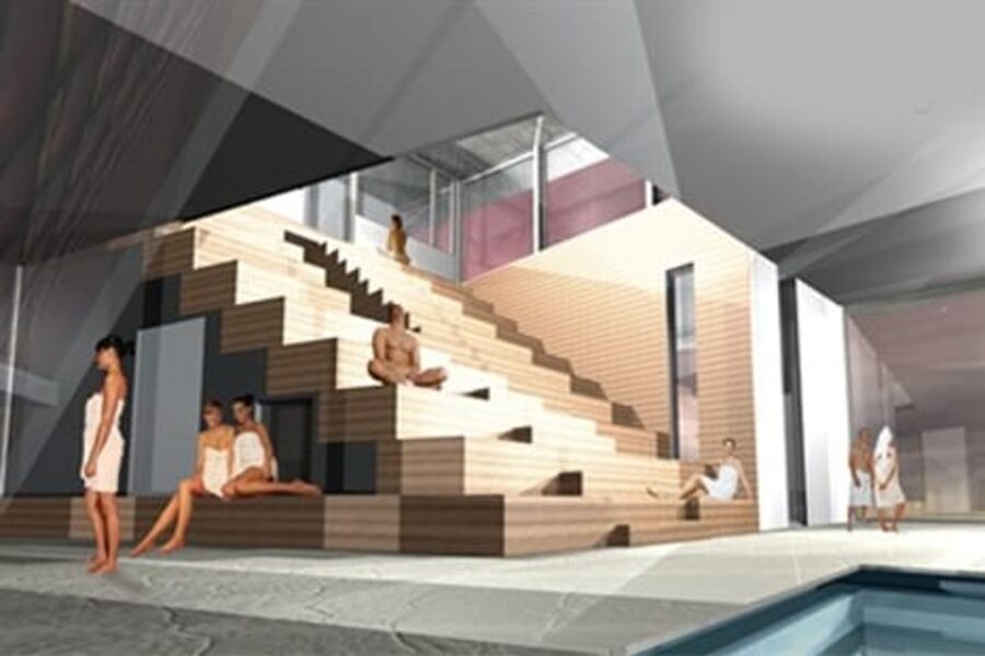 En gigantsauna på grensen mellom Sverige og Finland til 50 millioner kroner. Alle illustrasjoner Cape East.