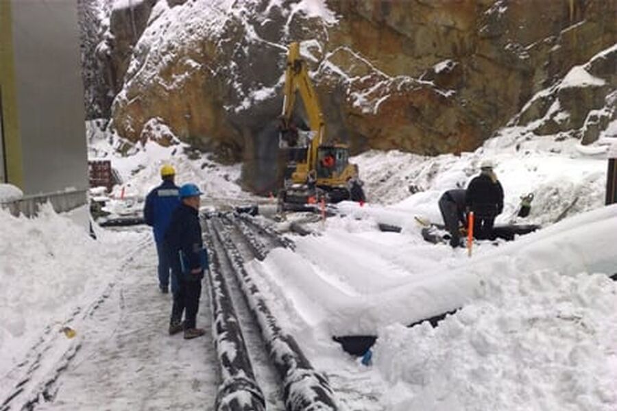 Mosseporten Miljøenergi legger varmerør vinterstid. Foto: Mosseporten Miljøenergi.