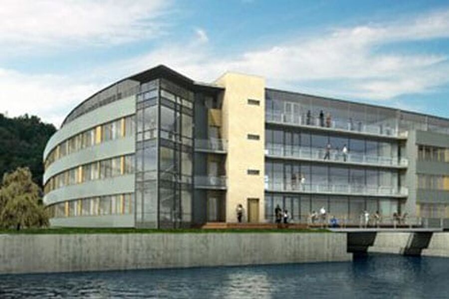 Illustrasjon av Porsgrunn Næringspark AS nye nybygg ved Porsgrunnselva.