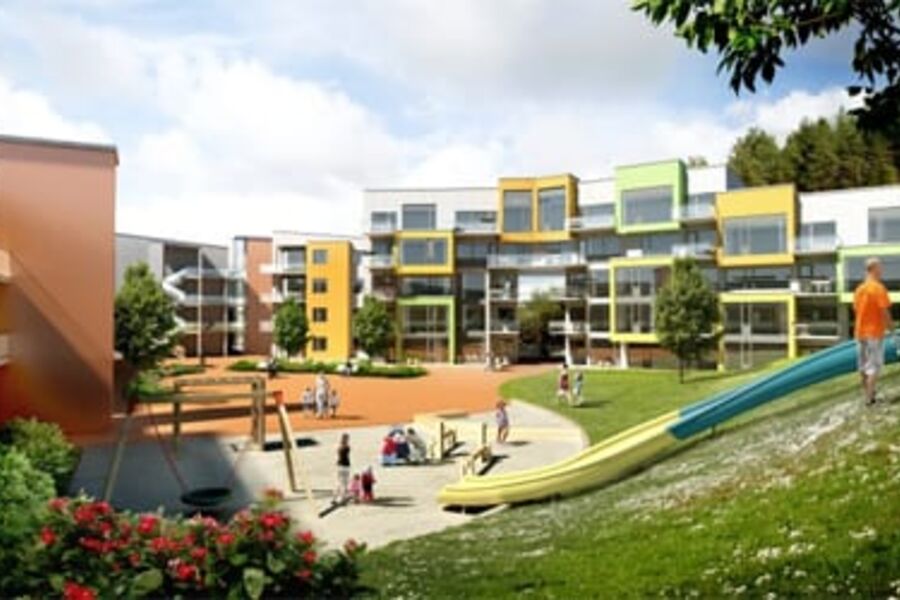 Løvåshagen ligger 10 år foran det som er forskriftene i dag. Beregnet årlig energibehov til romoppvarming er under 15 kWh.