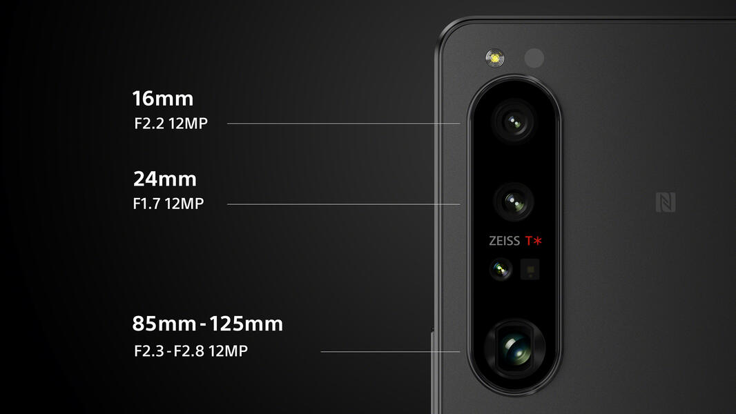 Tre kameraer, der det ene er en optisk telezoom, og alle leverer 4K høyhastighetsvideo.
