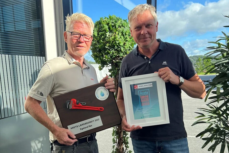 Faglig leder/lærlingeansvarlig Harald Arneberg og daglig leder Erik Markussen i Egeland Rør.