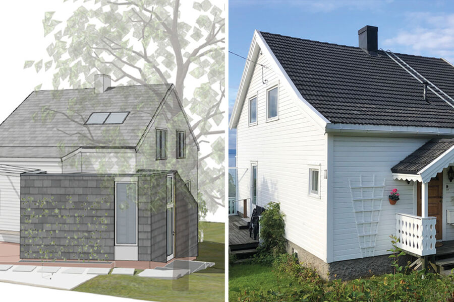 Underlaget for studien er klimagassregnskap for seks boliger fra en arkitektkonkurranse som ble arrangert i regi av forskningsprosjektet OPPTRE. Ill.: SINTEF