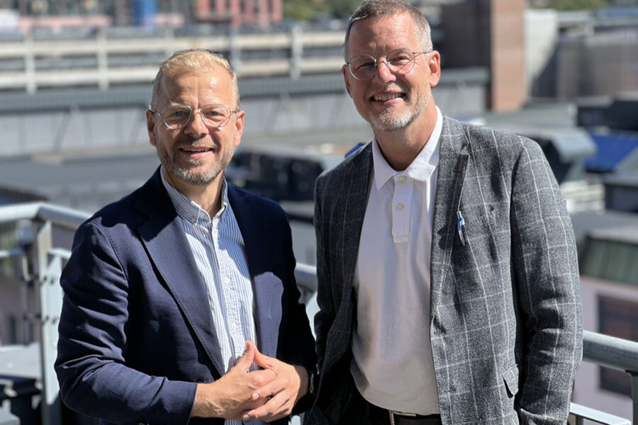 Ny administrerende direktør i Entreprenørforeningen – Bygg og Anlegg, Heikki Eidsvoll Holmås (t.v.) sammen med Jimmy Bengtsson, styreleder i EBA. Foto: Foto: Byggeindustrien / Bygg.no