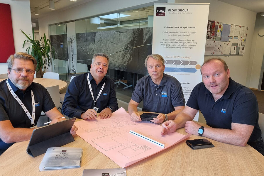 På bildet ser vi fra venstre, daglig leder Greif Sæther, salgs- og markedssjef Håvard Hildrum, prosjektleder Jonny Bech, og drifts- og vedlikeholdssjef Frode Helmersen.