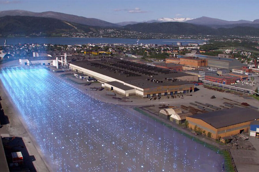 Oversiktsillustrasjon over den nye batterifabrikken til FREYR i Mo i Rana.