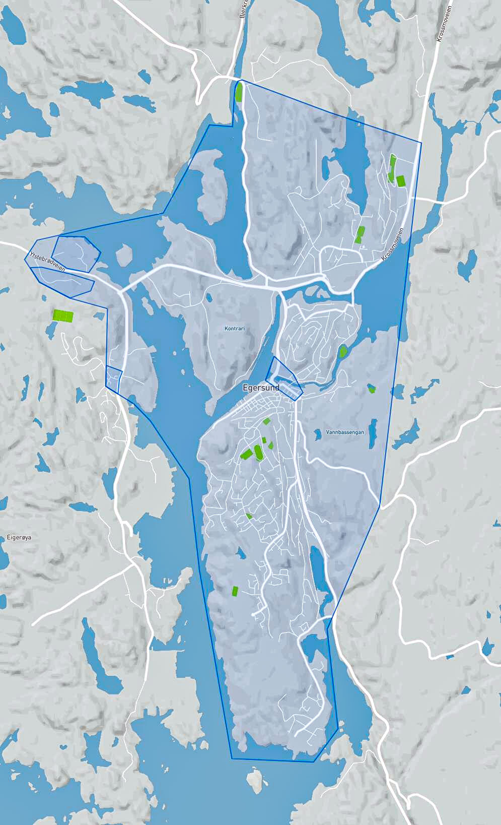 Kart som viser området hvor an kan bestille buss