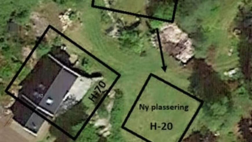 Satelittbilde over Kjeøy som viser plassering av nytt bygg