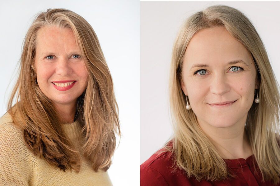 Sofie Ivara Nicolaissen ( til høyre) og Marit Sæter. Henholdsvis leder for markedsutvikling byggteknikk og kontrakter og direktør kommunikasjon i Standard Norge.
