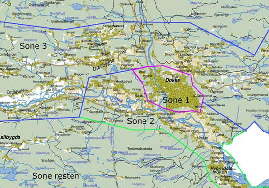 Kart over soner eiendomsskatt