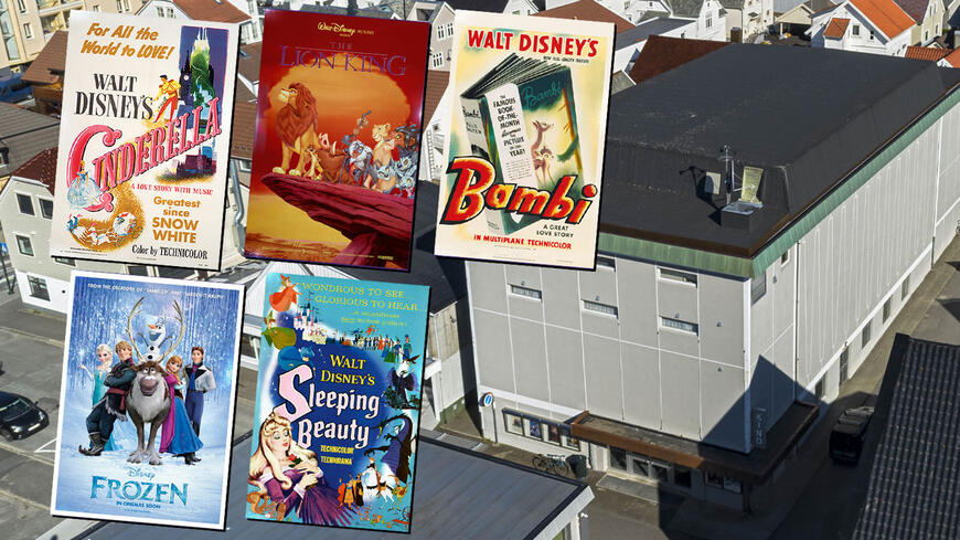 Disneyfest i Egersund med plakater for filmene