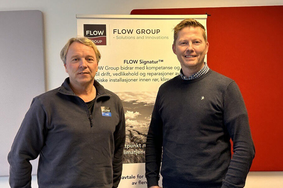 På bildet ser vi fra venstre leder for prosjektavdelingen i FLOW Trøndelag VVS AS, Jonny Bech, og prosjektsjef hos Betonmast Trøndelag, Kim Johansen.