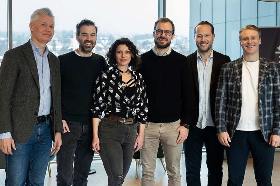 Digitalt samarbeid: Geir Juterud (Multiconsult), Stian Østvoll Ingvaldsen (Multiconsult), Angie Mendez (A-lab), Gøran Hansen (Multiconsult), Håvard Vasshaug (Anker) og Adrian Sørbyskogen (Anker). Foto: Jimmy Moen/Flammekaster AS.