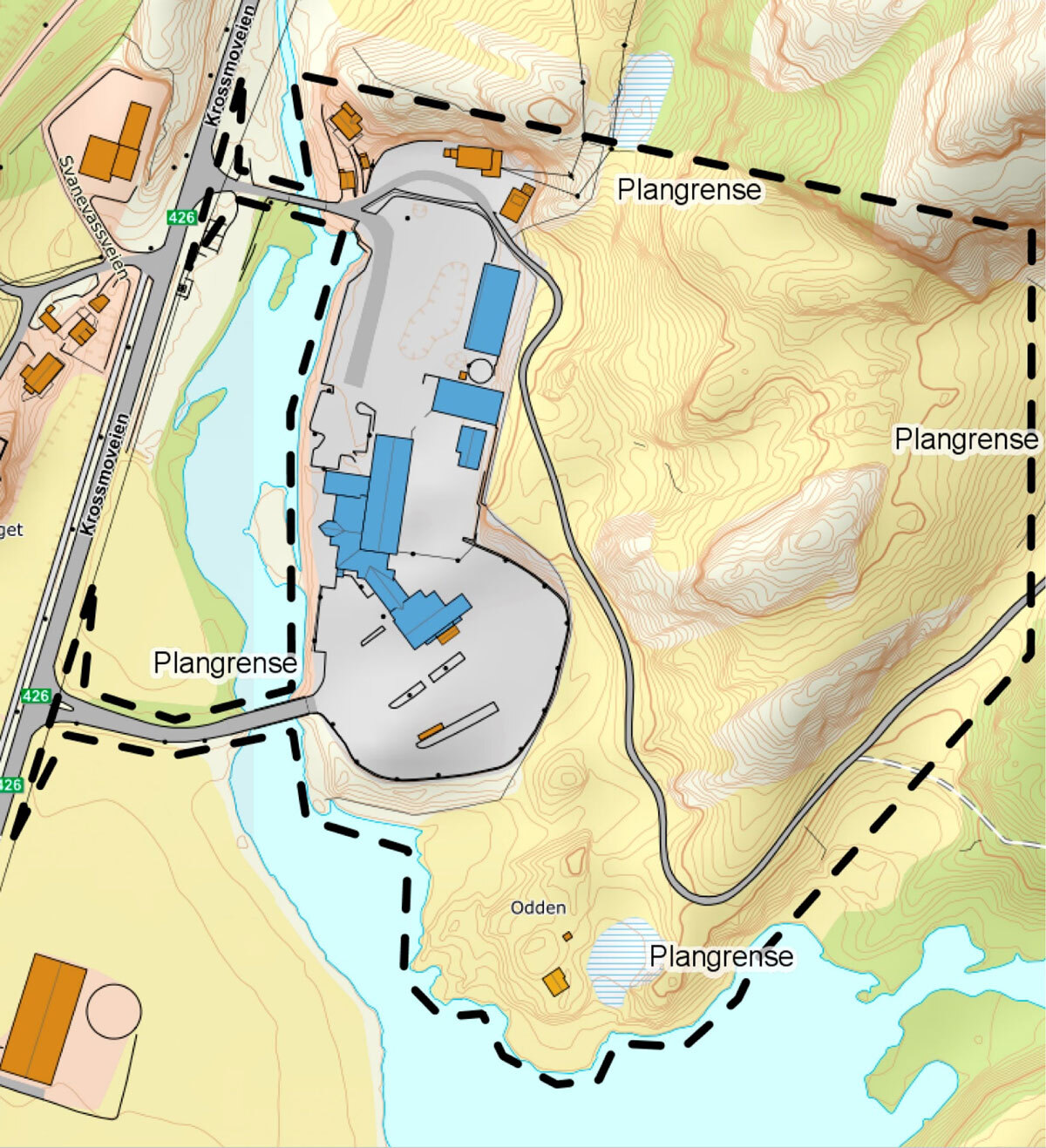 Kart over Kraftstasjon og veistasjon på Slettebø