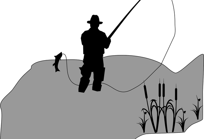 Tegning av fisker med fiskestang