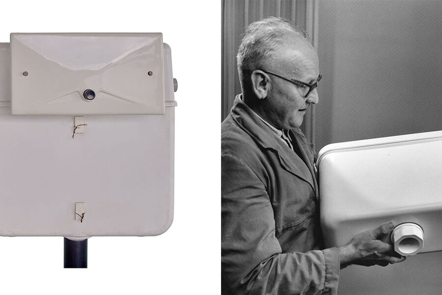 Slik så noen av de første sisternene til Geberit ut når de ble lansert.