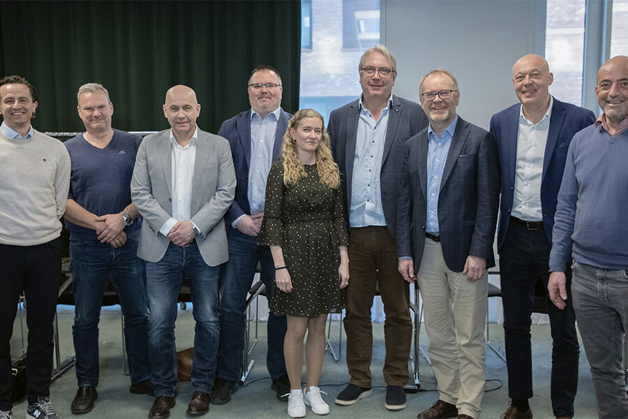 Den nye ledergruppen for Assemblin Caverion Norge: F.v. Bjørn Arild Lerjemark, Geir Nygaard, Torkil Skancke Hansen, Knut Erik Melstrøm, Siri Forsberg, Leif Stensrud, Knut Gaaserud, Roar Andersen og Jon Hilmo Stolstø.