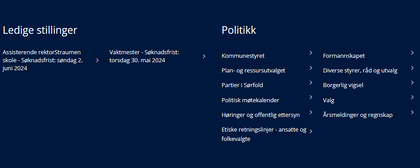 Lenker til politikk og ledige stillinger