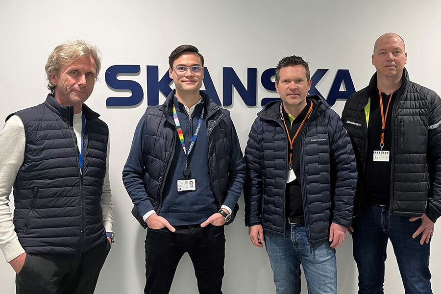 På bildet ser vi fra venstre, Tormod Olav Løkken, Skanska, Sander Nymo, Skanska, Thorbjørn Olsen, salgssjef VA Norge i Heidenreich, og Lars- Kristian Halvorsen, distriktssjef VA, Heidenreich