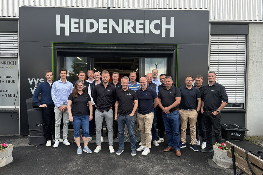 Her ser vi representantene fra leverandørene, Wilo, Grundfos, CTC, Cimberio, BWT Birger Christensen, Roth, Uponor, som Heidenreich har med seg på Varmeforum i 2024.