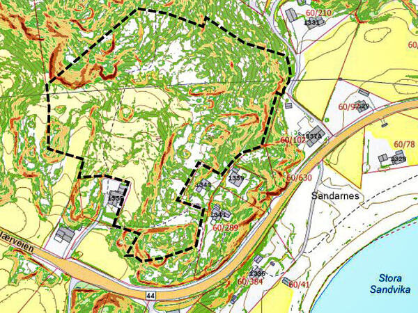 Kart over Sandarnes ved Hellvik