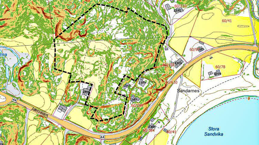 Kart over Sandarnes ved Hellvik