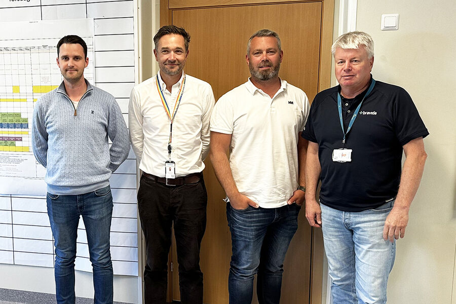 På bildet ser vi fra venstre, Martin Liheim, innkjøpsansvarlig AF Ghella; Ørjan Ramskjell, Tor Grøn, kontraktsansvarlig AF Ghella, Erik Dobloug, Prosjektsjef Bravida.