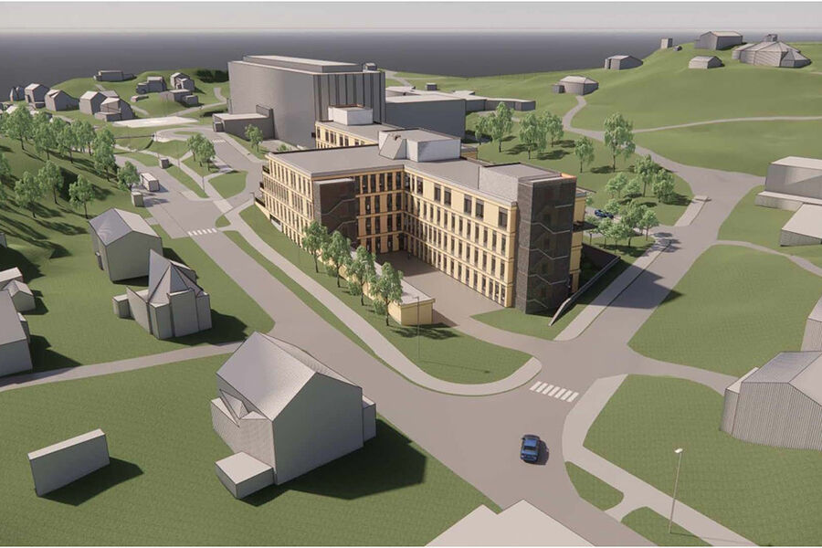 Harstad Helsehus var et av prosjektene som RK Rør Anlegg per dags dato var involvert i. Illustrasjon: Kvadrat Arkitekter.