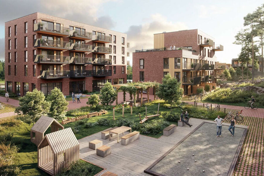 Selvaag Bolig og Ø.M. Fjeld har signert kontrakt om byggingen av 210 leiligheter i boligprosjektet Snøbyen Pluss. Illustrasjon: Eve Images