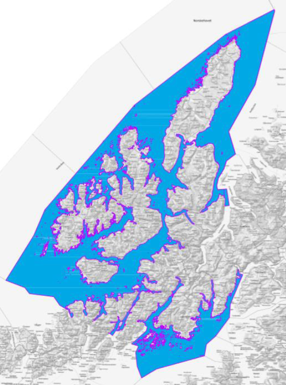 Bildet viser kart over reguleringsområdet for kystsoneplanen for Bø kommune