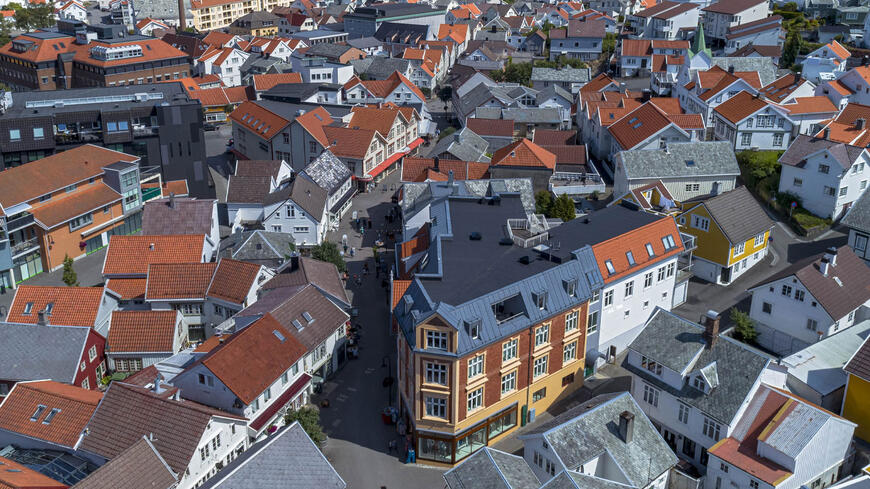 Dronebilde over Egersund sentrum