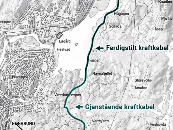 Et kart som viser hvor kabelen går