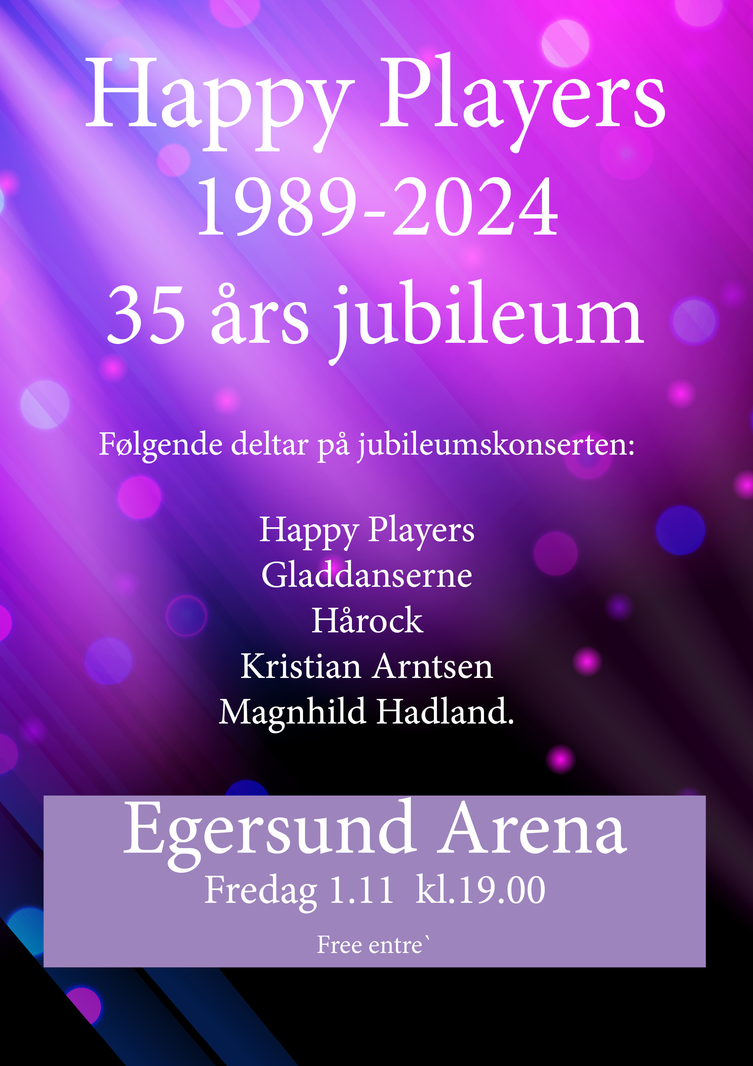 Plakat som viser hvem som skal spille på konserten