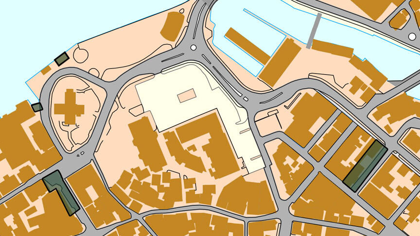 Kart som viser hvor i Egersund sentrum vi kan parkere gratis