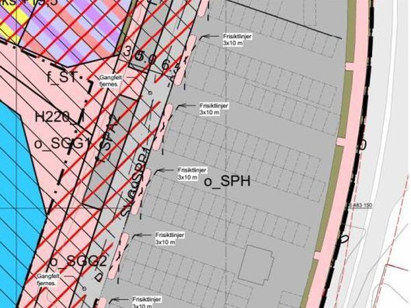 Utsnitt fra situasjonskartet som viser endring av plankartet som ønskes utført.