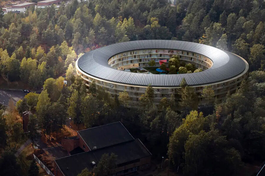 Det sirkelformede boligprosjektet ble lansert i 2018. Etter syv år blir det realisert. Foto: Code arkitekter