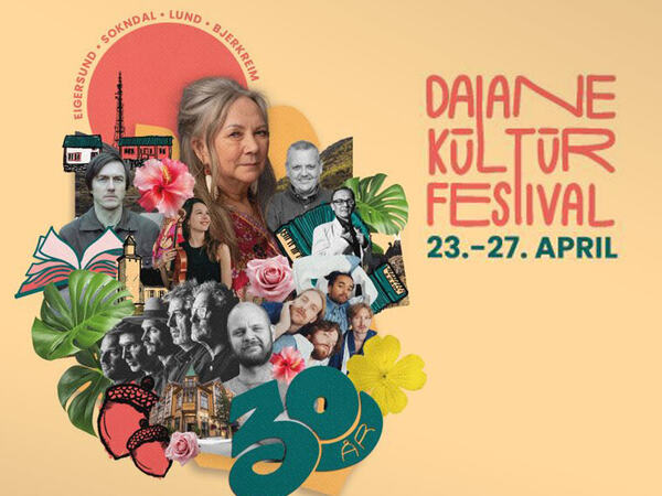 Plakat som sier Dalane kulturfestival og som har bilder av deltakerne