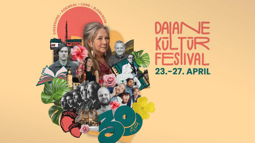 Plakat som sier Dalane kulturfestival og som har bilder av deltakerne