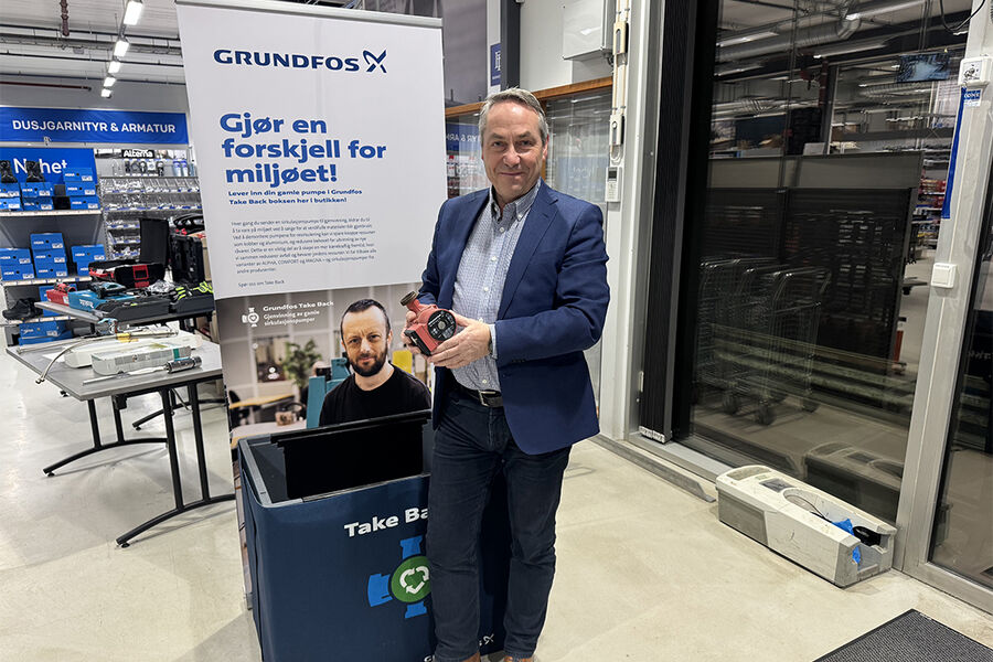 – Med vår returordning Take Back kan vi gjenbruke flere komponenter fra sirkulasjonspumpene våre uten at vi må grave frem nye mineraler og produsere nytt, sier John Ove Laksberg, Country Director hos Grundfos Norge AS.