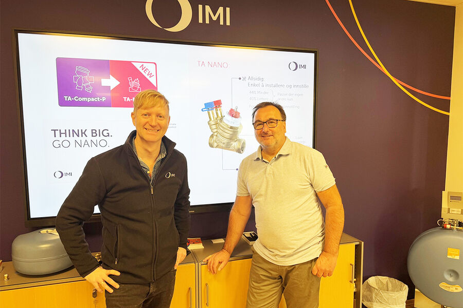 Michael Jacobsen, produktsjef IMI TA og Rune Norstrøm, produktsjef IMI Pneumatex, IMI Hydronic Engineering AS, har fått mange henvendelser på det nye produktet. Derfor kjører de nå kontinuerlige kurs for å vise rørleggerne hvilke muligheter som ligger i dette produktet når det gjelder montering, kontroll og innregulering.