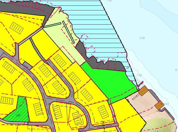 Utsnitt fra reguleringsplan19790002 hvor en ønsker å tilrettelegge for adkomst til friområdet over landbruksområdet.