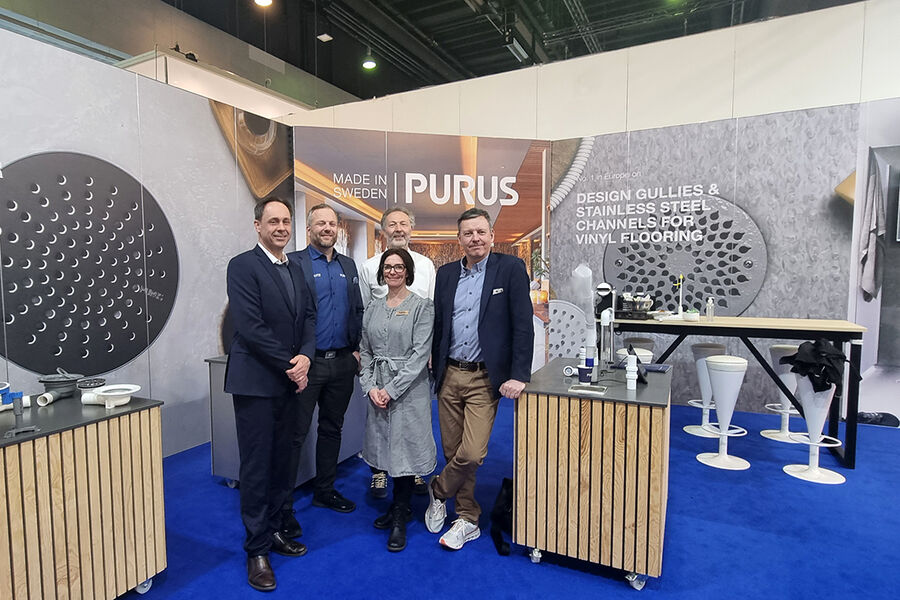 På ISH var Purus representert med medarbeidere fra både Norge og Sverige. fra venstre, administrerende direktør Alexander Fredenfelt, Norge, produktsjef Petter Gulløy, Norge, markedssjef Sverige Teresia Jensen og salgssjef i Norge, Søren Brøndum Knudsen.