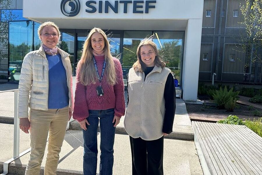 Doktorgradsstudent og forsker i SINTEF, Synne Krekling Lien (t.h.), har sammen med andre SINTEF-forskere laget datasettet i samarbeid med Oslobygg KF. Kari Thunshelle (t.v.) er prosjektleder i COFACTOR og Kamilla Heimar Johra (midten) er prosjektleder i Smart Building Hub. Foto: Ida Rambæk