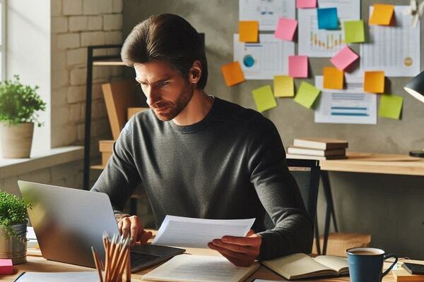 illustration of a person processing documents